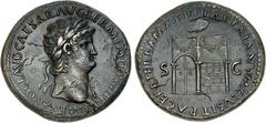 Roman Imperial Nero. AD 54-68. Æ Sestertius (36.5mm, 25.18 g, 6h). Rome mint. Struck circa AD 67. IMP NERO CLAVD CAESAR AVG GERM P M TR P XIII P P, laureate bust right, wearing aegis / PACE P R TERRA 