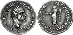 Roman Imperial Galba. AD 68-69. AR Denarius (18mm, 3.41 g, 7h). Uncertain mint in Gaul (Narbo?). Struck circa April-late autumn AD 68. Laureate head right / Concordia standing left, holding branch and
