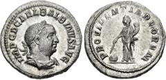 Roman Imperial Balbinus. AD 238. AR Denarius (20mm, 3.55 g, 5h). Rome mint. 1st emission. Laureate, draped, and cuirassed bust right / Providentia, standing left, holding cornucopia and wand over glob