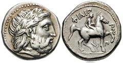 MACEDON, Kings of. Philip II Estimate $500 MACEDON, Kings of. Philip II. 359-336 BC. AR Tetradrachm (14.15 gm). Amphipolis mint. Struck 323-315 BC. Laureate head of Zeus right / Youth on horseback rig