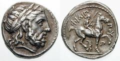 MACEDON, Kings of. Philip II Estimate $500 MACEDON, Kings of. Philip II. 359-336 BC. AR Tetradrachm (14.05 gm). Amphipolis mint. Struck 323-315 BC. Laureate head of Zeus right / Youth on horseback rig