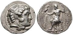 MACEDON, Kings of. Philip III Estimate $250  MACEDON, Kings of. Philip III. 323-317 BC. AR Tetradrachm (17.16 gm). Salamis mint. Head of Herakles right, wearing lion's skin headdress / Zeus seated lef