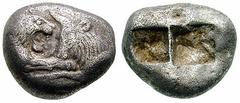 LYDIA, Kings of. Time of Kroisos. Estimate $500 LYDIA, Kings of. Time of Kroisos. Circa 561-546 BC. AR Stater (Double Siglos) (10.37 gm). Confronted foreparts of lion and bull / Double incuse punch. R