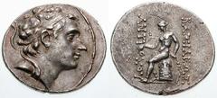 SYRIA, Seleukid Kings. Antiochos III. Estimate $500 SYRIA, Seleukid Kings. Antiochos III. 223-187 BC. AR Tetradrachm (16.91 gm). Antioch mint. Struck 200-187 BC. Diademed head right / Apollo seated le