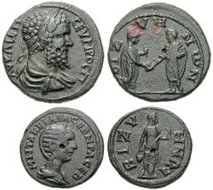 THRACE, Bizya. Septimius Severus. Estimate $200 THRACE, Bizya. Septimius Severus. 198-211 AD. Æ 29mm (15.08 gm). Laureate, draped and cuirassed bust right, seen from behind / Youroukova 35 (same rever