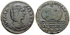 LYDIA, Sardes. Julia Domna, wife of Septimius Severus Estimate $200 LYDIA, Sardes. Julia Domna, wife of Septimius Severus. Æ 28mm (9.60 gm). Draped bust right / Large agnostic prize urn containing a p