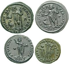 Lot of four Constantinian Æs Estimate $250 Lot of four Constantinian Æs. Lot includes the following: Constantine I. Æ Follis. Siscia mint. Jupiter. RIC VII 15 // Constantine I. Æ Follis. Siscia mint. 