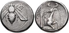 IONIA, Ephesos. Circa 390-325 BC. AR Tetradrachm (23mm, 15.06 g, 12h). Kleisileos, magistrate. Struck circa 370-360 BC. Bee with straight wings; [E]-Φ flanking / Forepart of stag right; palm tree to l