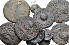MIXED. Greek-Byzantine. Lot of thirteen (13) mostly bronze coins. All coins: bronzes, unless otherwise noted. Includes: GREEK: Thrace, Abdera // Macedon, Chalkidian League // Mende. AR Trihemitartemor