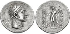 Oriental Greek BAKTRIA, Greco-Baktrian Kingdom. Euthydemos II. Circa 185-180 BC. AR Tetradrachm (32mm, 16.87 g, 12h). Diademed and draped bust right / Herakles standing facing, holding wreath, club, a