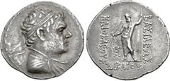 Oriental Greek BAKTRIA, Greco-Baktrian Kingdom. Heliokles Dikaios. Circa 145-130 BC. AR Tetradrachm (33mm, 16.92 g, 12h). Diademed and draped bust right / Zeus standing facing, holding thunderbolt and