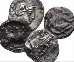GREEK. Asia Minor. Lot of four (4) Cilician AR Obols. Includes: Myriandros. Mazaios, Satrap of Cilicia. 361-334 BC. AR Obol. Baaltars seated left, holding lotus-tipped sceptre / Lion advancing left on