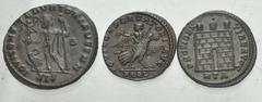 Roman Imperial Licinius I. AD 308-324. Lot of three (3) Æ Folles. Includes: 1) (17mm, 3.35 g, 12h). Arelate (Arles) mint, 1st officina. Struck AD 319. Laureate and cuirassed bust right / Licinius, hol