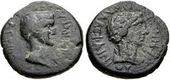 AEOLIS, Temnus. C. Asinius Gallus. Proconsul of Asia, 6-5 BC. Æ (18mm, 4.33 g, 12h). Bare head of Gallus right / Head of Dionysus right, wearing ivy wreath. RPC I 2447; SNG München 627; SNG von Aulock