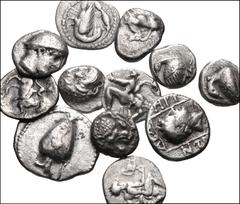 GREEK. Northern Greece. Lot of twelve (12) silver fractions. Includes: THRACE, Ainos. AR Diobol // THRACE, Abdera. AR Tetrobol // ISLANDS off THRACE, Thasos. AR Trihemiobol (2) // THRACO-MACEDONIAN RE