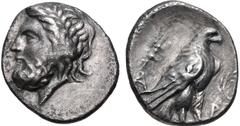 ELIS, Olympia. 131st-132nd Olympiad. 256/2 BC. AR Stater (23mm, 11.18 g, 1h). Laureate head of Zeus left / Eagle standing right with folded wings; thunderbolt to left, wreath to right. Seltman, Temple