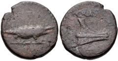 CRETE, Cnossus(?). Crassus. Circa 37-36 BC. Æ (24mm, 11.78 g, 6h). Crocodile right / CRASS, prow right. Svoronos, Numismatique 1903; RPC I 914 . Good Fine, brown patina. From the Bruce R. Brace Collec