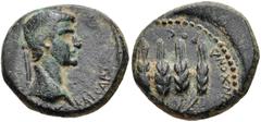 LYDIA, Philadelphia. Claudius. AD 41-54. Æ (18mm, 4.53 g, 1h). Laureate head right / Four grain ears bundled together. RPC I 3034; BMC 56. VF, green patina with earthen highlights, reverse struck slig