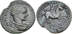 MYSIA, Germe. Gordian III. AD 238-244. Æ (35mm, 18.78 g, 6h). M. Aurelianus Naevianus, archon. Radiate, draped, and cuirassed bust right / Gordian right on horseback. RPC 132.2 (A2/R2) = Ehling 262.1 