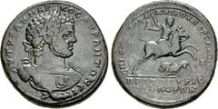 MYSIA, Pergamum. Caracalla. AD 198-217. Æ Medallion (44mm, 50.67 g, 6h). Julius Anthimus, strategus . Struck AD 215-217. Laureate and cuirassed bust right; cuirass decorated with aegis / Caracalla on 