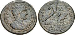 LYDIA, Blaundus. Caracalla. AD 198-217. Æ (32mm, 16.75 g, 6h). Tiberius Claudius Alexandros, magistrate. Laureate and cuirassed bust right, with gorgoneion on breastplate and slight drapery on far sho