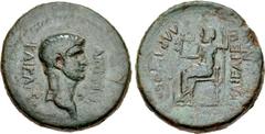 LYDIA, Tralles. Nero. AD 54-68. Æ (26mm, 15.17 g, 1h). Struck circa AD 60. Bare head right / Zeus Larasios seated left, holding Nike and leaning on scepter. RPC 2655; SNG München -; SNG von Aulock -; 