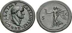Galba. AD 68-69. Æ Sestertius (37mm, 26.81 g, 6h). Rome mint. Struck circa November AD 68. Laureate head right / Victory advancing left, holding palladium and palm frond. RIC I 456; ACG – (A80/P156 [u