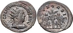 Valerian I. AD 253-260. Antoninianus (23mm, 2.87 g, 12h). Samosata mint. 1st emission, AD 255-256. Radiate, draped, and cuirassed bust right / Two Victories hanging shield inscribed S C on a palm tree