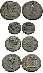ROMAN. Provincial. Lot of four (4) bronze coins from Macedon to Galatia. Includes: MACEDON, Stobi. Septimius Severus. Laureate head right / Nike advancing left, holding wreath and palm. AMNG III -; SN