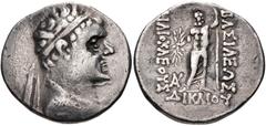 BAKTRIA, Greco-Baktrian Kingdom. Heliokles Dikaios. Circa 145-130 BC. AR Tetradrachm (30mm, 16.73 g, 12h). Diademed and draped bust right / Zeus standing facing, holding winged thunderbolt and scepter
