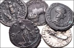 ROMAN. Imperial. Lot of five (5) AR Denarii from Augustus to Plautilla. Includes: Augustus // Antoninus Pius // Faustina Junior // Septimius Severus // Plautilla. First coin Good Fine with a number of