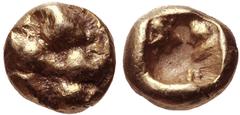 KINGS of LYDIA. Alyattes. Circa 610-560 BC. EL 1/48th Stater (4mm, 0.29 g). Milesian standard. Lion’s paw / Incuse punch. Karwiese Series I, Group 6, 87 (same rev. punch); SNG Kayhan -; Rosen 301 (sam