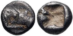 KINGS of LYDIA. Kroisos. Circa 560-546 BC. AR 1/12 Stater (7mm, 0.61 g). Confronted foreparts of lion and bull / Incuse punch. Berk 26-7; SNG Kayhan 1020. Near VF, toned, light porosity.