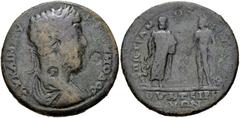 LYDIA, Thyateira. Commodus. AD 177-192. Æ Medallion (43mm, 40.53 g, 6h). Marcus Aurelius Athenaios, magistrate. Laureate, draped, and cuirassed bust right; c/m’s: head right (Caracalla?) within circul