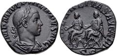 Philip II. AD 247-249. Æ Sestertius (26mm, 11.93 g, 12h). Rome mint, 3rd officina. 11th emission, AD 249. Laureate, draped, and cuirassed bust right / Philip I and Philip II seated left on curule chai