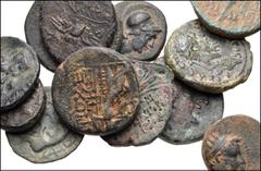 GREEK. Miscellaneous. Lot of twelve (12) bronze coins from Mysia to Nabatea. Includes: MYSIA, Pergamon // AIOLIS, Aigai // LYDIA, Sardes (2) // PHRYGIA, Apameia // SELEUKID KINGS of SYRIA. Various rul