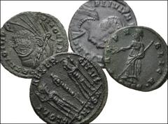 ROMAN. Imperial. Lot of four (4) bronze coins from Divus Claudius II to Delmatius. All coins: Divus Claudius II. Siscia. Struck under Constantine I // Helena. Constantinople (2) // Delmatius, Caesar. 