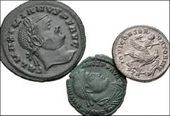 ROMAN. Imperial. Lot of three (3) coins from Maximianus to Valentinian I. Includes: Maximianus. Æ Follis. Cyzicus // Licinius I. BI Argenteus. Treveri (Trier) // Valentinian I. Æ 19mm. Siscia. VF to G