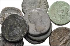 ROMAN. Imperial. Lot of nine (9) mostly Æ Sestertii from Hadrian to Philip I. Includes: Hadrian (2) // Antoninus Pius // Diva Faustina Senior // Marcus Aurelius // Philip I. Lot also includes two larg