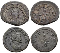 ROMAN. Imperial. Lot of two (2) Antoniniani of Macrianus and Quintillus. Includes: Macrianus. Antoninianus. Samosata mint. 1st emission. Radiate and cuirassed bust right / Roma seated left on shield, 