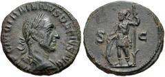 Trajan Decius. AD 249-251. Æ Semis (18mm, 3.35 g, 11h). Rome mint. 2nd-3rd emissions, AD 249-250. Laureate and cuirassed bust right / Mars standing left, holding shield set on ground and spear. RIC IV