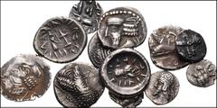 ORIENTAL GREEK. Persis. Lot of twelve (12) AR Hemidrachms and Obols. Includes: Dārēv (Darios) II. AR Obol // Vahšīr (Oxathres) I. AR Hemidrachm // AR Obol // Pakōr (Pakor) II. AR Hemidrachm // AR Obol