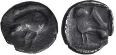 DYNASTS of LYCIA. Uncertain dynast. Circa 490/80-440/30 BC. AR Tetartemorion (7mm, 0.18 g, 1h). Forepart of boar left / Sphinx seated left in square incuse. Falghera -; SNG Keckman 437. VF, find patin