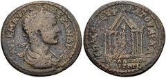 LYDIA, Apollonis. Severus Alexander. AD 222-235. Æ (36mm, 20.71 g, 5h). L. Septimius Euphratos, magistrate. Laureate, draped, and cuirassed bust right / Apollo standing right within hexastyle temple. 