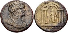 LYDIA, Daldis. Caracalla. AD 198-217. Æ (37mm, 27.00 g, 9h). L. Aurelius Metrodoros, magistrate. Laureate and cuirassed bust right / Tyche, holding rudder and cornucopia, standing left within tetrasty