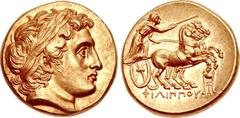 KINGS of MACEDON. Philip III Arrhidaios. 323-317 BC. AV Stater (17mm, 8.70 g, 12h). In the types of Philip II. Kolophon mint. Struck under Menander or Kleitos, circa 322-319 BC. Head of Apollo right, 
