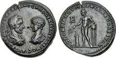 MOESIA INFERIOR, Marcianopolis. Macrinus, with Diadumenian as Caesar. AD 217-218. Æ Pentassarion (27mm, 14.87 g, 1h). Pontianus, legatus consularis . Confronted busts of Macrinus right, laureate, drap