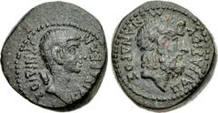LYDIA, Tralles. Vedius Pollio. Legate of Asia, circa 29/8-27 BC. Æ (18mm, 6.90 g, 12h). Menandros, son of Parrhasios, magistrate. Bare head of Vedius Pollio right / Laureate head of Zeus right. RPC I 