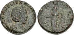 Salonina. Augusta, AD 254-268. Æ Dupondius (21mm, 12.66 g, 12h). Rome mint. 1st-4th emission, AD 253-257. CORNELIA SALONINA A[VG], draped bust right, wearing stephane and set on crescent / [IV]NO REGI