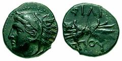 MACEDON, Kings of. Philip II. Estimate $150 MACEDON, Kings of. Philip II. 359-336 BC. Æ 12mm (1.66 gm). Head of Herakles left / Thunderbolt. SNG Alpha Bank 412-425; SNG ANS 994-995. Good VF. ($150)Fro